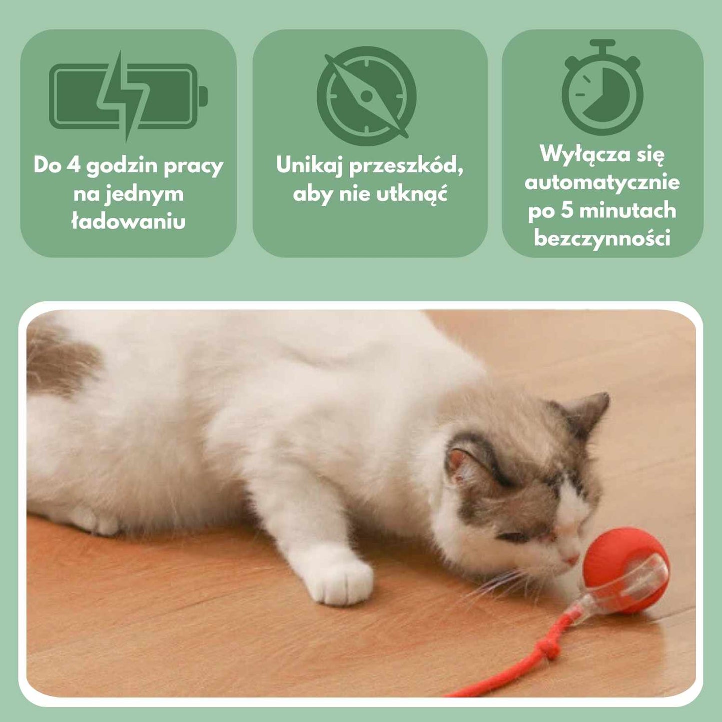 Inteligentna piłka dla kotów, w 100% autonomiczna, zaprojektowana tak, aby naśladować prawdziwą zdobycz. CB